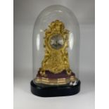 A C.1820-30 YVERIES OF PARIS, FRENCH GILT MANTLE CLOCK WITH GLASS DOME WITH 8 DAY FRENCH MOVEMENT,