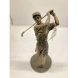 A SPELTER FIGURE OF A GOLFER HEIGHT 27CM