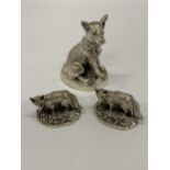A GROUP OF THREE HALLMARKED SILVER FILLED CAMELOT SILVERWARE LTD FOX FIGURES