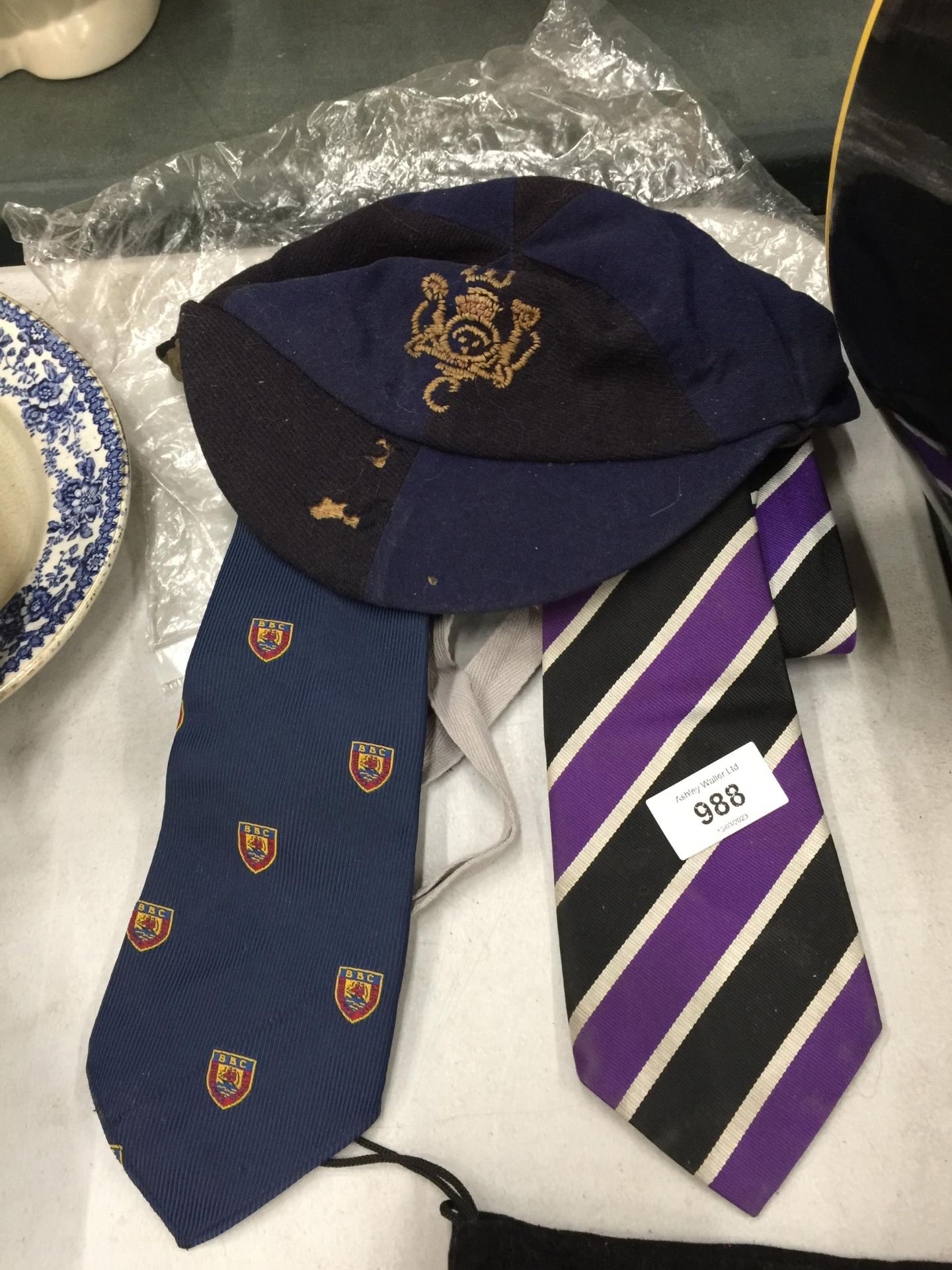 A VINTAGE SCHOOL CAP AND TWO TIES