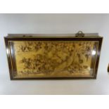A LARGE CARVED BAMBOO DISPLAY IN WOODEN SURROUND, HEIGHT 46CM