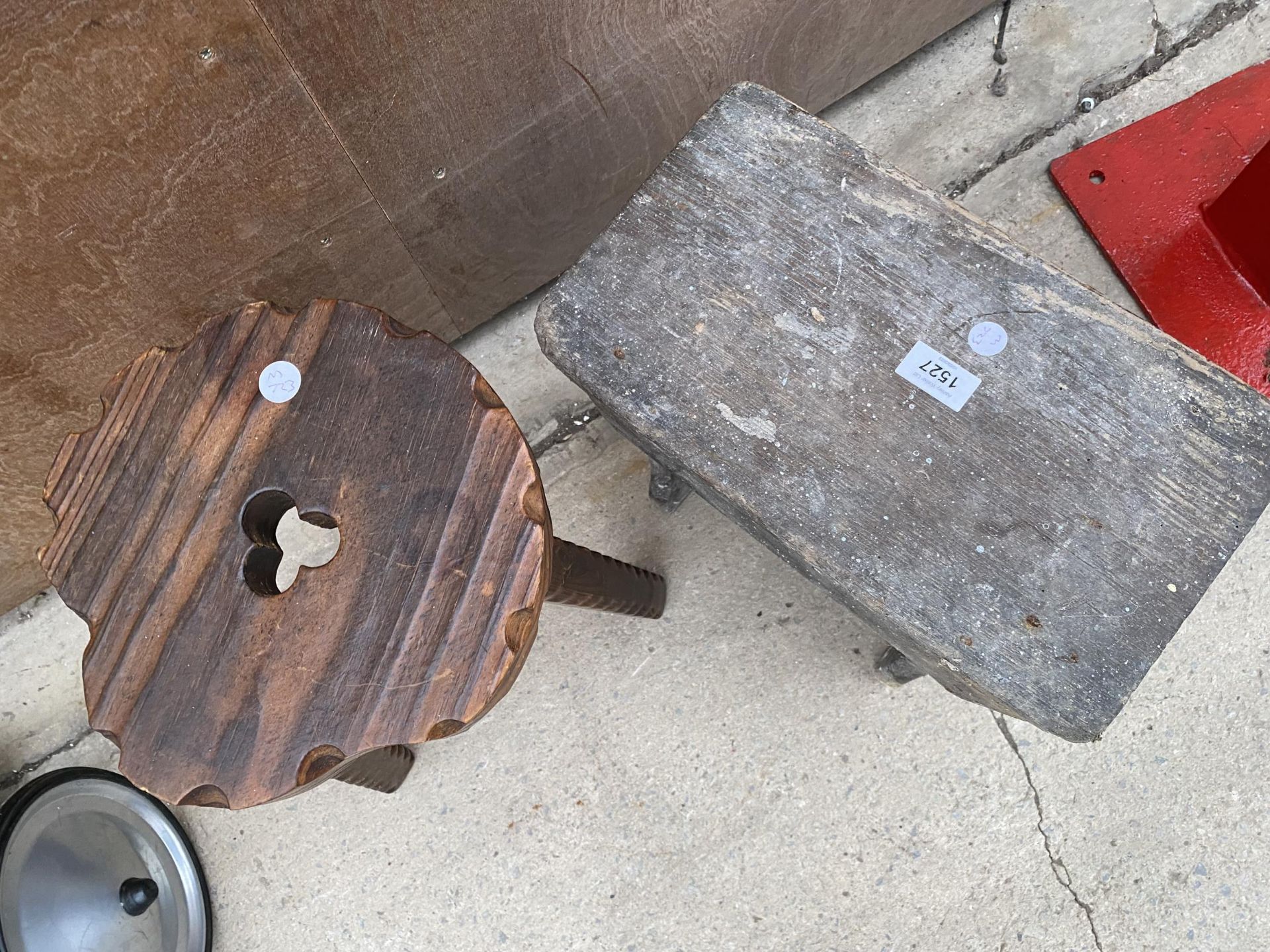 TWO VINTAGE WOODEN STOOLS - Image 3 of 3