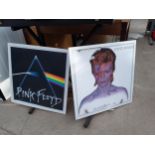 A DAVID BOWIE ILUMINATED SIGN AND A PINK FLOYD ILUMINATED SIGN (NO PLUG) BOTH A/F