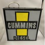 A CUMMINS DIESEL ILLUMINATED BOX SIGN, 43 X 39 X 10CM