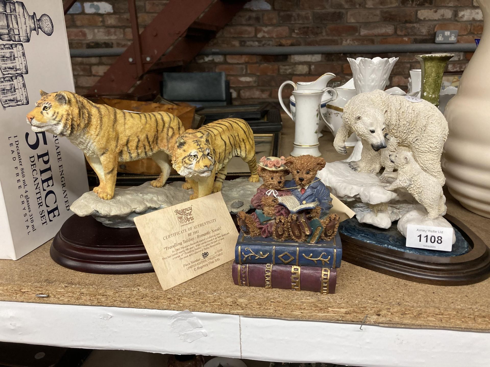 THREE REGENCY FINE ARTS FIGURES TO INCLUDE POLAR BEARS, TIGERS AND TEDDY BEARS