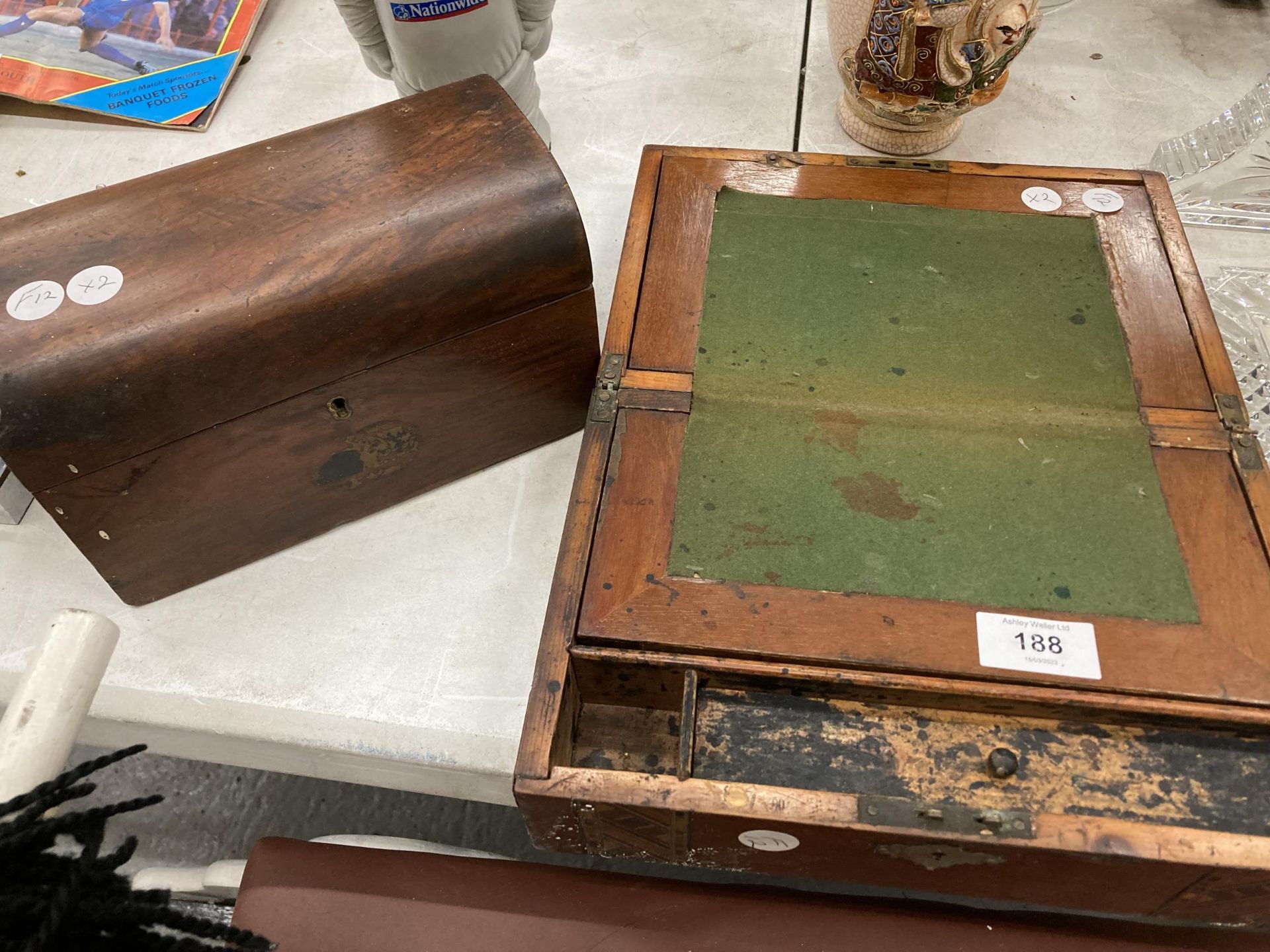 AN INLAID WRITING SLOPE (A/F) AND A FURTHER BOX