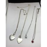 FOUR SILVER NECKLACES WITH PENDANTS