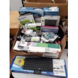 A LARGE ASSORTMENT OF ITEMS TO INCLUDE A LAMINATOR, SCREEN PROTECTORS AND A KEYBOARD ETC