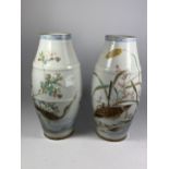 A PAIR OF JAPANESE EGGSHELL VASES WITH BIRD AND FLORAL DESIGN, UNMARKED TO BASE, HEIGHT 25CM