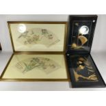 TWO PAIRS OF ORIENTAL PICTURES TO INCLUDE TWO FAN DESIGN EXAMPLES