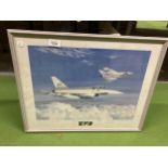 A FRAMED PRINT OF AN EFA (EUROFIGHTER) JET WITH GOOD LUCK MESSAGES TO THE BORDER