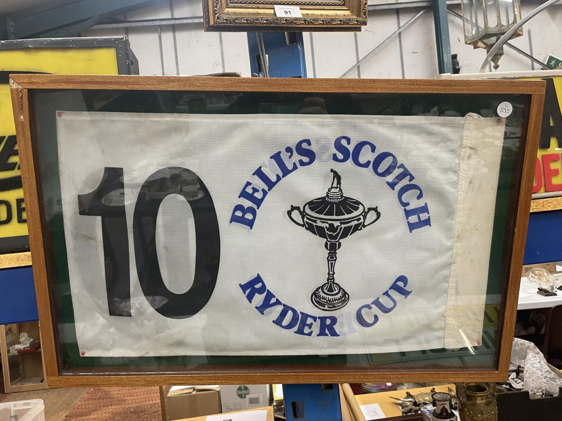 A FRAMED BELL'S SCOTCH RYDER CUP FLAG - HOLE 10