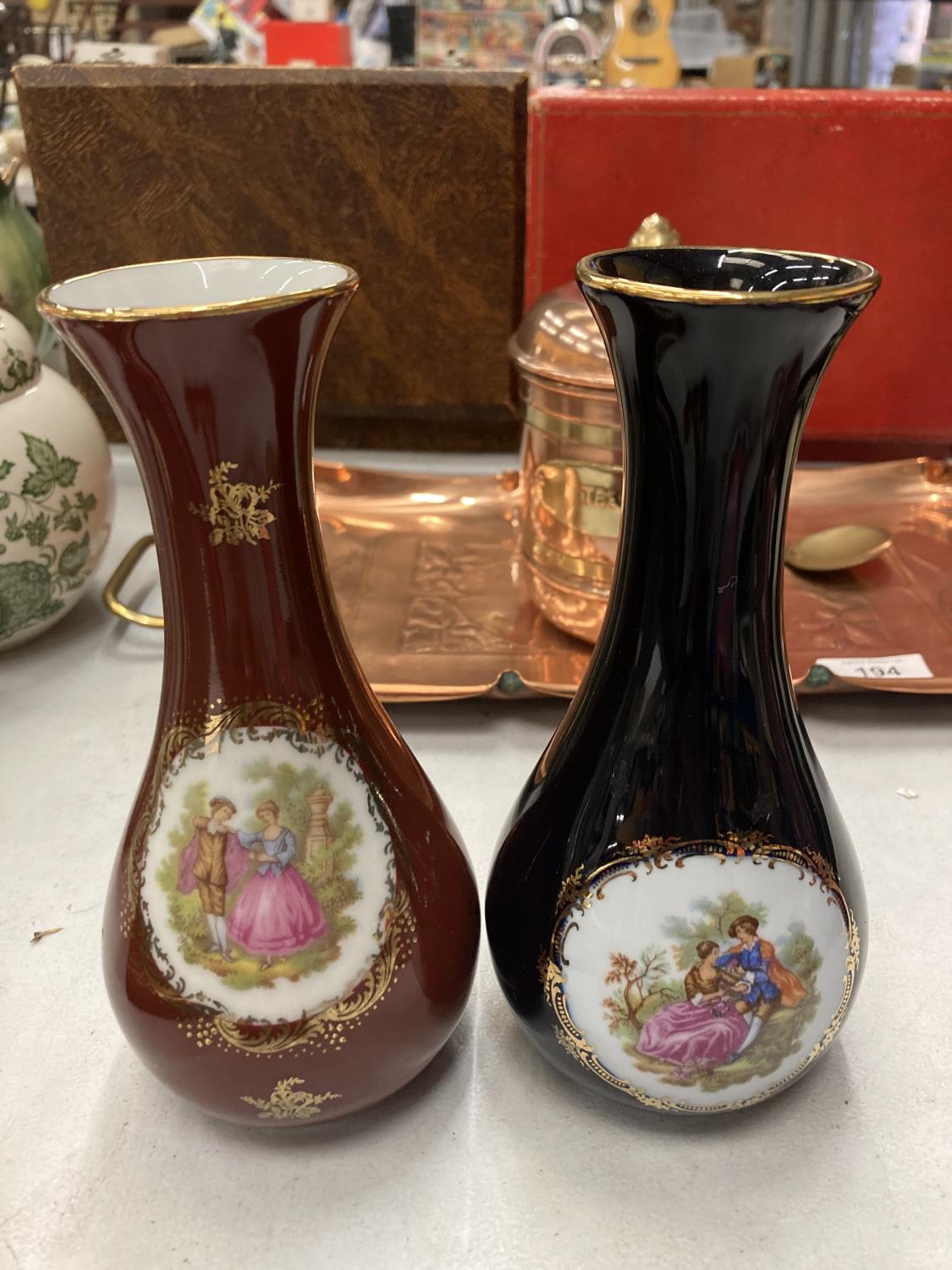 TWO LIMOGES CASTEL BUD VASES HEIGHT 18CM