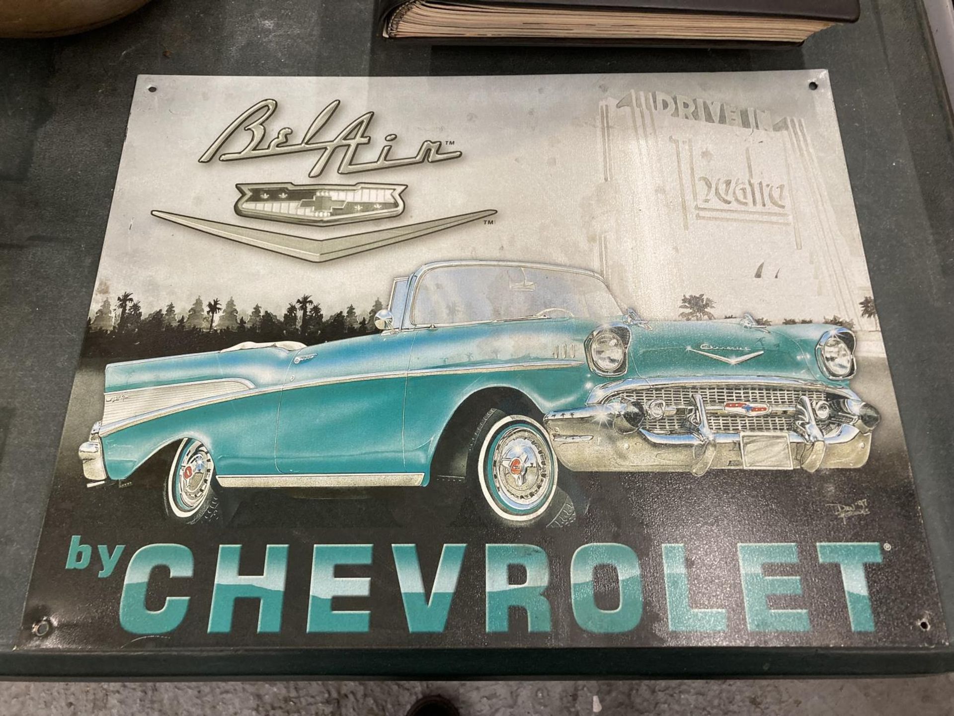 A BEL-AIR CHEVROLET TIN SIGN 41CM X 32CM