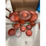 A MIXED LOT OF VINTAGE TURNED WOODEN BOWLS AND A MODERN JAPANESE PLATE