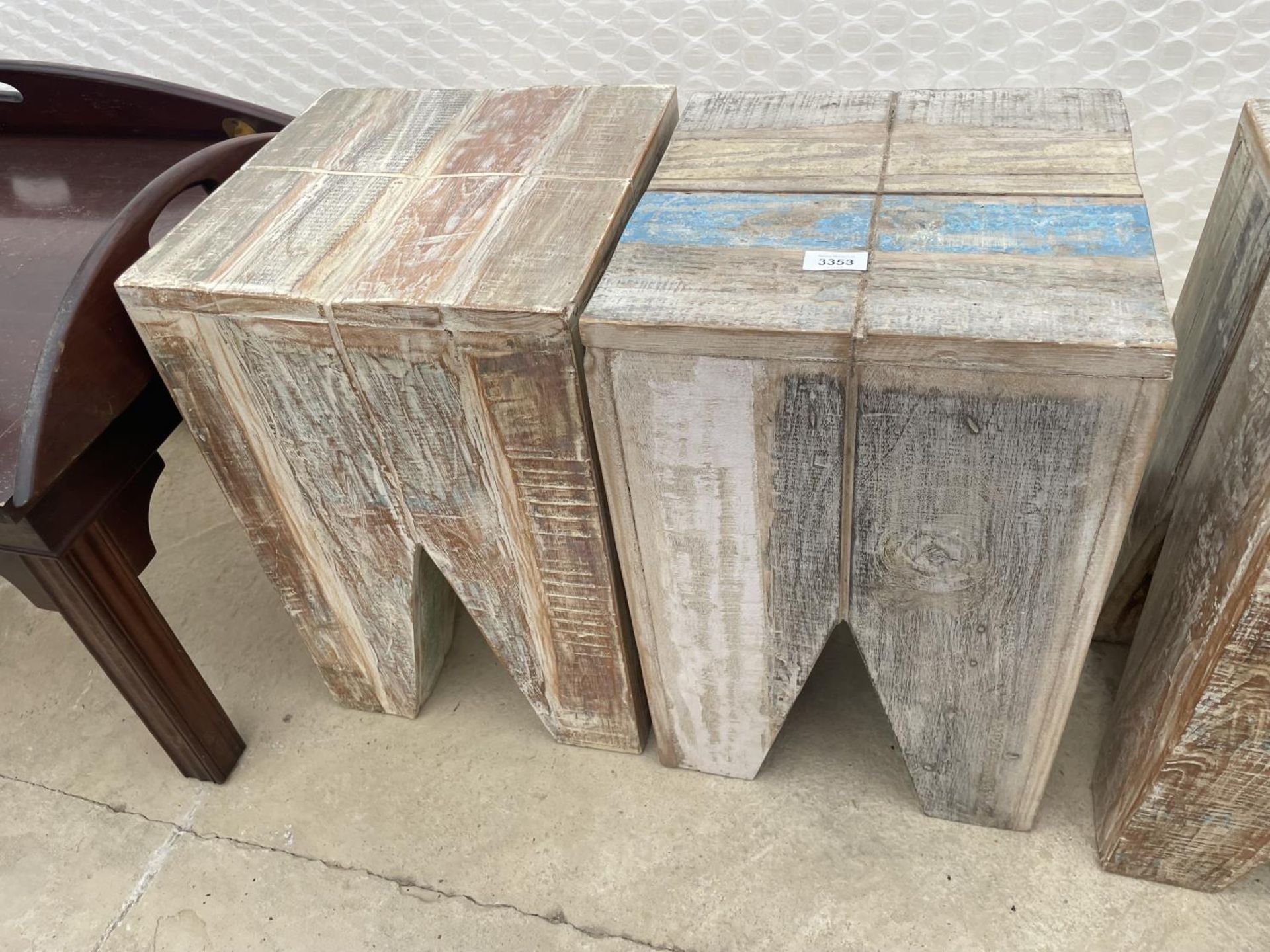 A PAIR OF INDIAN HARDWOOD LAMP TABLES, 13" SQUARE