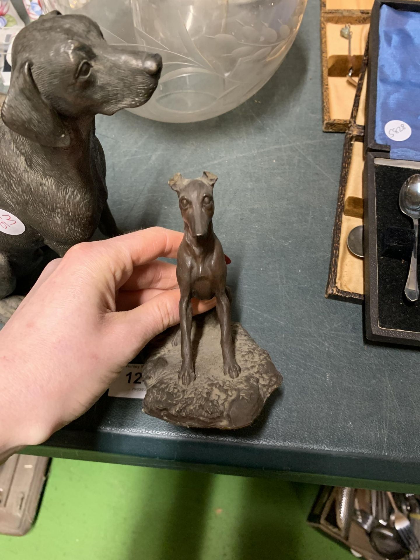 A FIGURE OF A LABRADOR DOG AND GREYHOUND ON STAND - Image 2 of 3