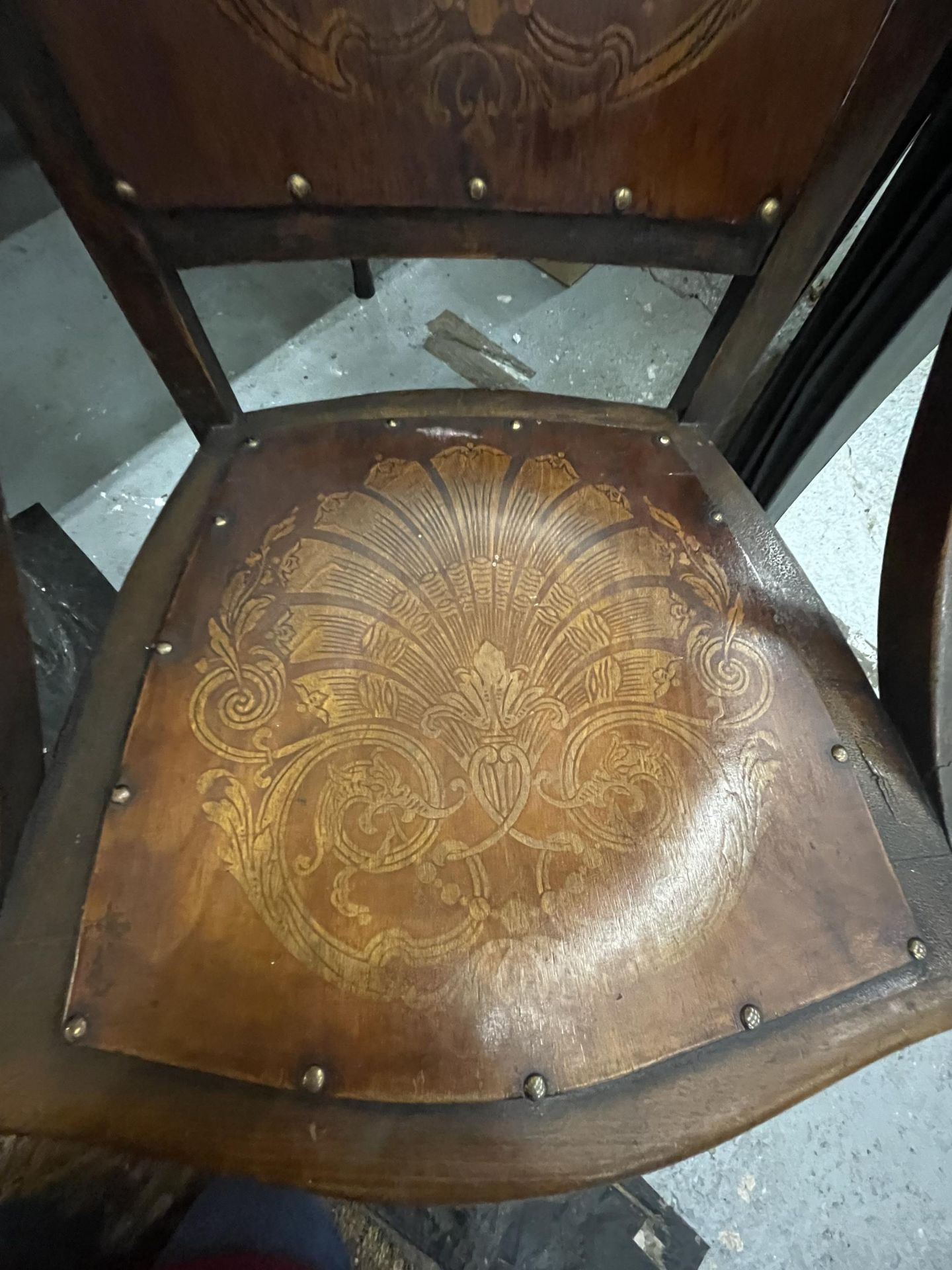 AN ART NOUVEAU CHAIR WITH FLORAL DESIGN SEAT AND BACK - Image 3 of 4