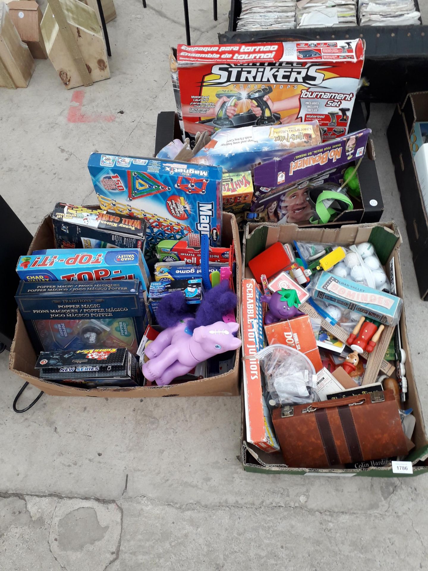 THREE BOXES OF VARIOUS CHILDRENS TOYS AND GAMES