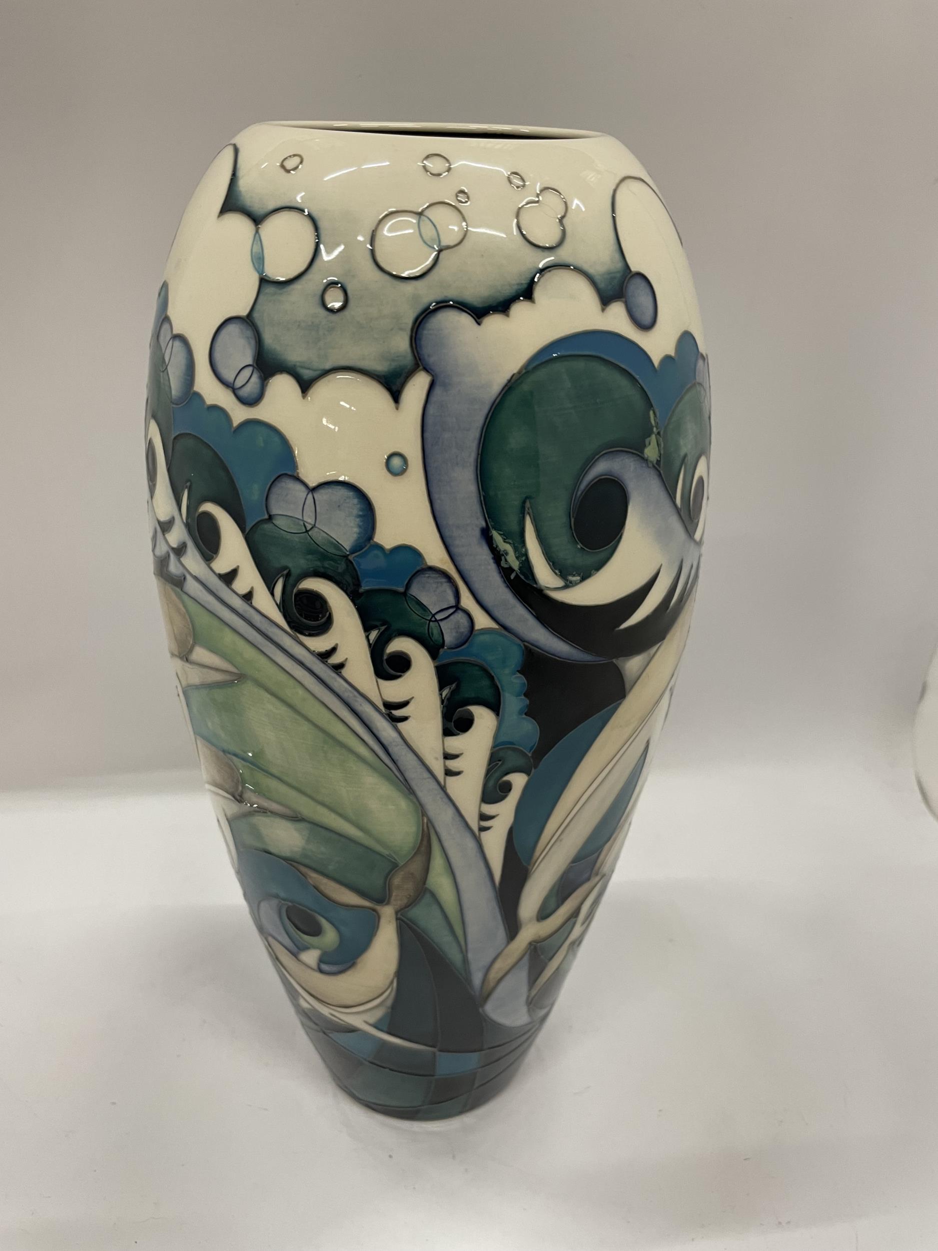 A LARGE MOORCROFT POTTERY DOLPHIN PATTERN NUMBERED EDITION VASE, NO. 34, DATED 2015, HEIGHT 37CM ( - Image 2 of 5