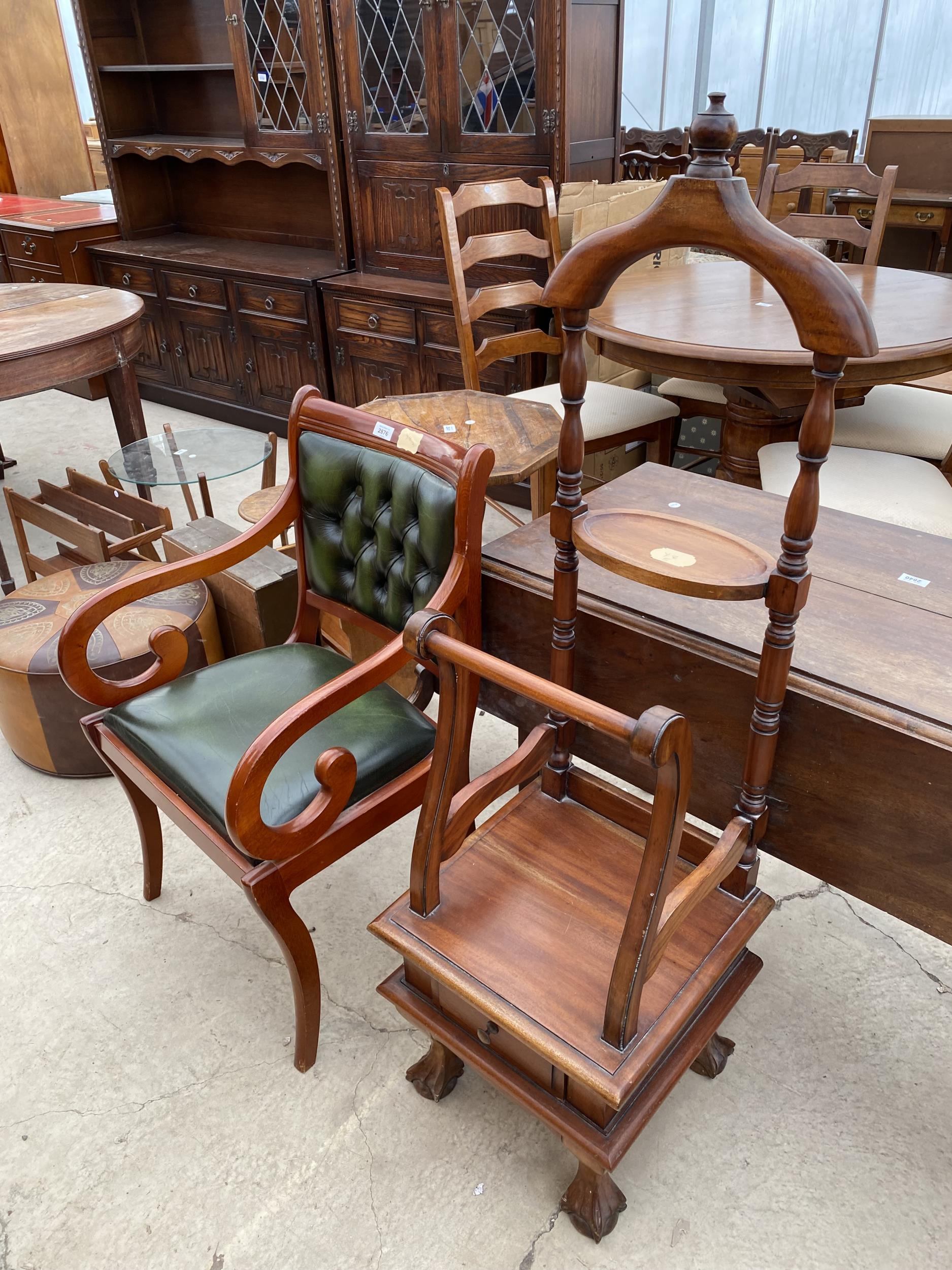 A REGENCY STYLE CARVER CHAIR AND HARDWOOD GENTLEMANS SUIT STAND, ON BALL AND CLAW FEET - Image 2 of 2