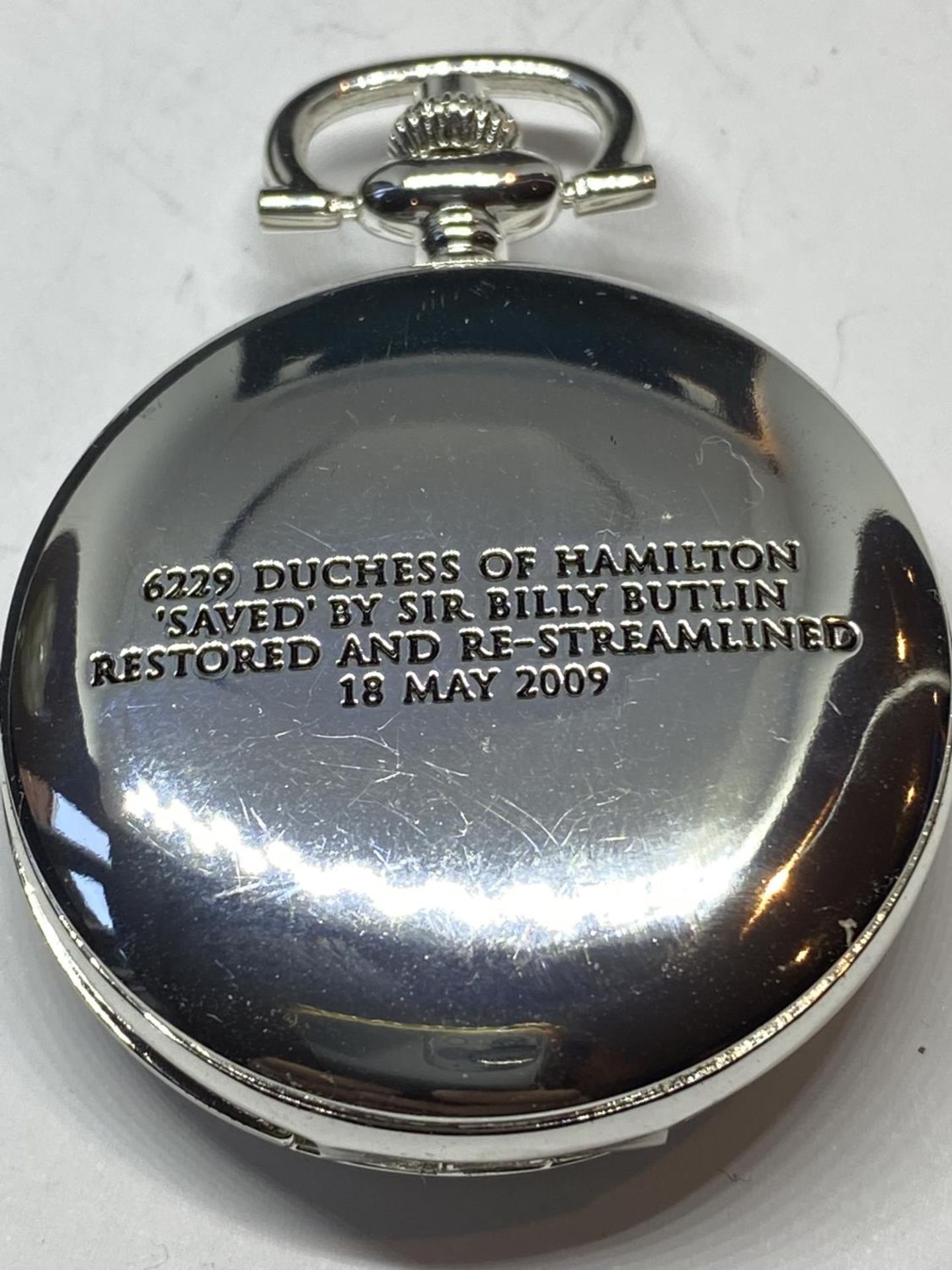 A DUCHESS OF HAMILTON SILVER PLATED POCKET WATCH SEEN WORKING BUT NO WARRANTY WITH COA AND BOX - Image 4 of 4