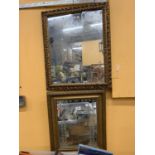 TWO GILT FRAMED MIRRORS ONE WITH AN ARCH DESIGN