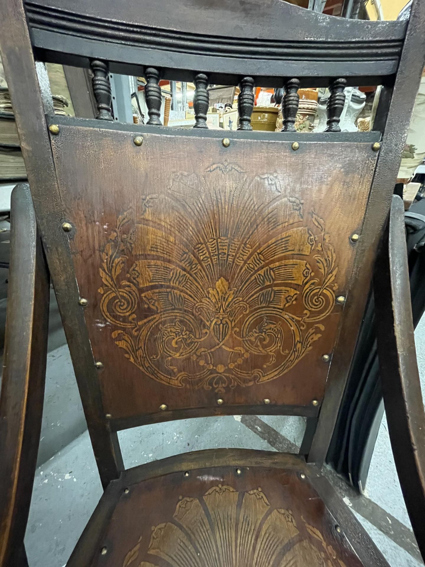 AN ART NOUVEAU CHAIR WITH FLORAL DESIGN SEAT AND BACK - Image 4 of 4