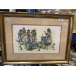 A FRAMED ALBIN TROWSKI ORIGINAL WATERCOLOUR OF A 'TRAMPS' AUCTION 62CM X 46CM