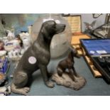 A FIGURE OF A LABRADOR DOG AND GREYHOUND ON STAND