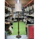 A TALL VINTAGE MAHOGANY STANDARD LAMP + SHADE