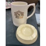 TWO PIECES OF KEITH MURRAY WEDGWOOD TO INCLUDE AN ASHTRAY AND A TANKARD