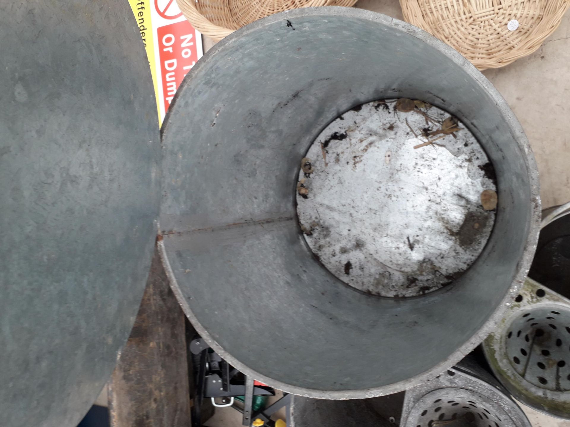 THREE GALVANISED ITEMS TO INCLUDE TWO MOP BUCKETS AND A GALVANISED DRUM - Image 2 of 2
