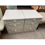 A PAIR OF MODERN TWO DRAWER BEDSIDE CHESTS WITH PULL-OUT SLIDES, 17.5" WIDE EACH