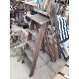 TWO SETS OF VINTAGE FOUR RUNG WOODEN STEP LADDERS