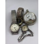 THREE VARIOUS VINTAGE WRIST WATCHES AND A POCKET WATCH