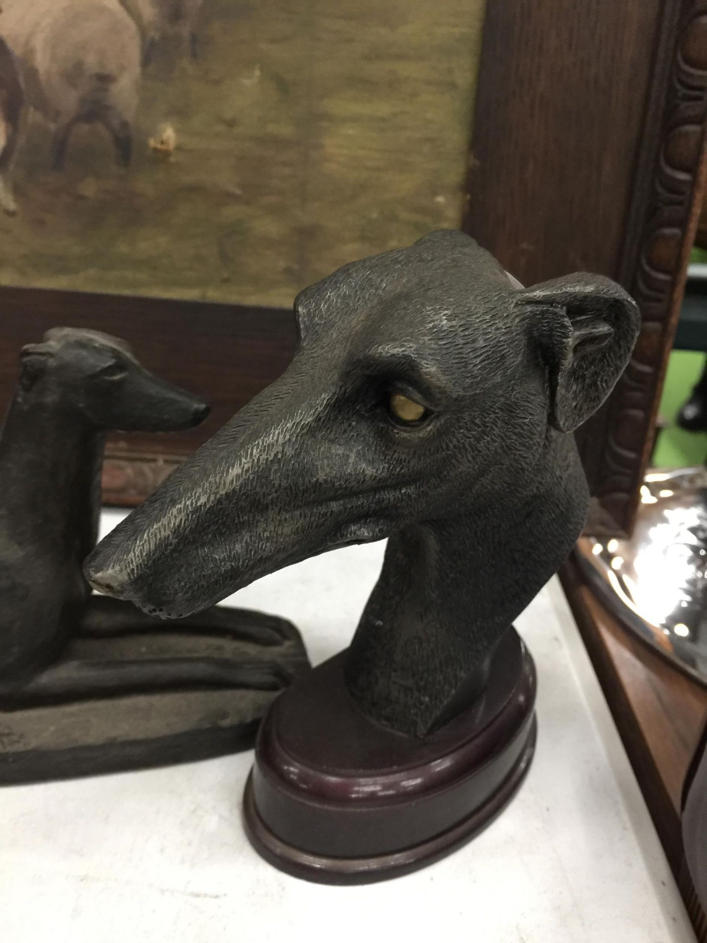 TWO METAL FIGURES OF GREYHOUNDS ON STANDS - Image 2 of 4