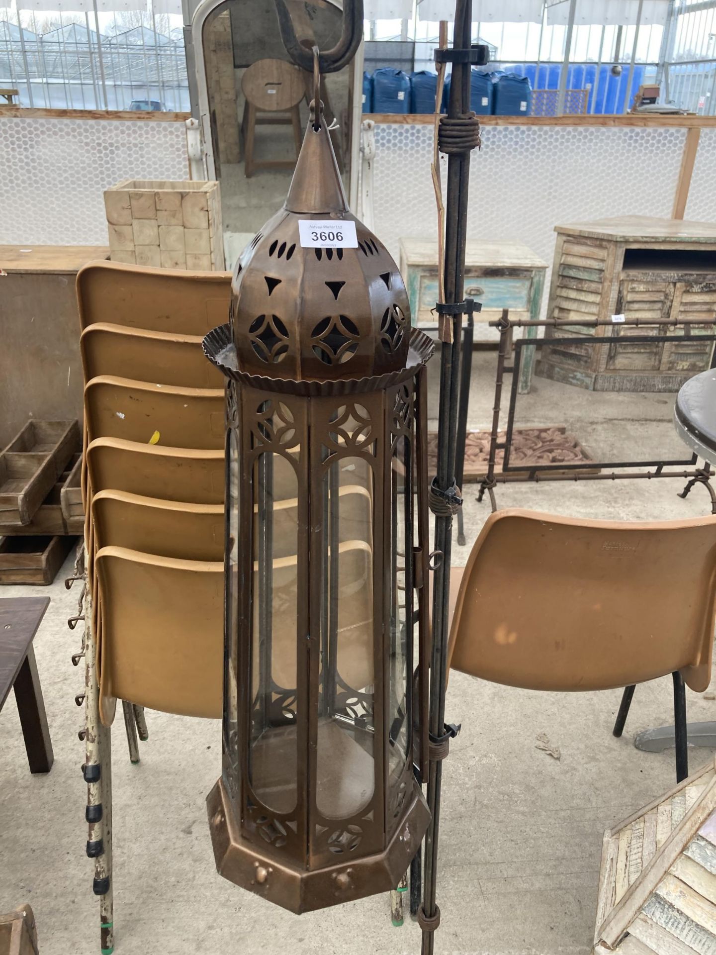 A METAL HANGING LANTERN AND STAND AND FURTHER LANTERN - Image 2 of 3