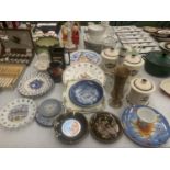 A LARGE QUANTITY OF CERAMICS TO INCLUDE ROYAL COPENHAGEN CHRISTMAS PLATES, STORAGE JARS, CABINET