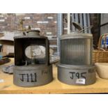 A PAIR OF VINTAGE BRITISH RAIL BOW FRONTED LAMPS