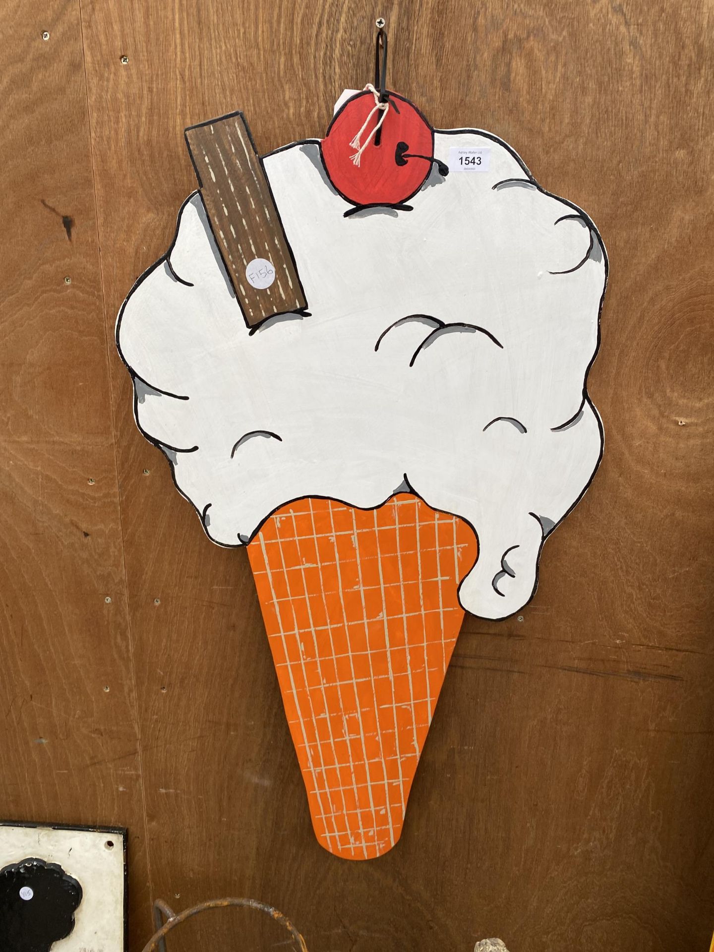 A HAND PAINTED WOODEN ICE CREAM SIGN (91CM X 61CM)