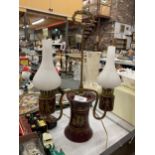 A LIMOGES STYLE ELECTRIC TABLE LAMP WITH TWO BRANCHES HEIGHT APPROX