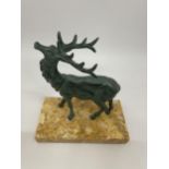 AN ART DECO SPELTER MODEL OF A STAG ON MARBLE BASE