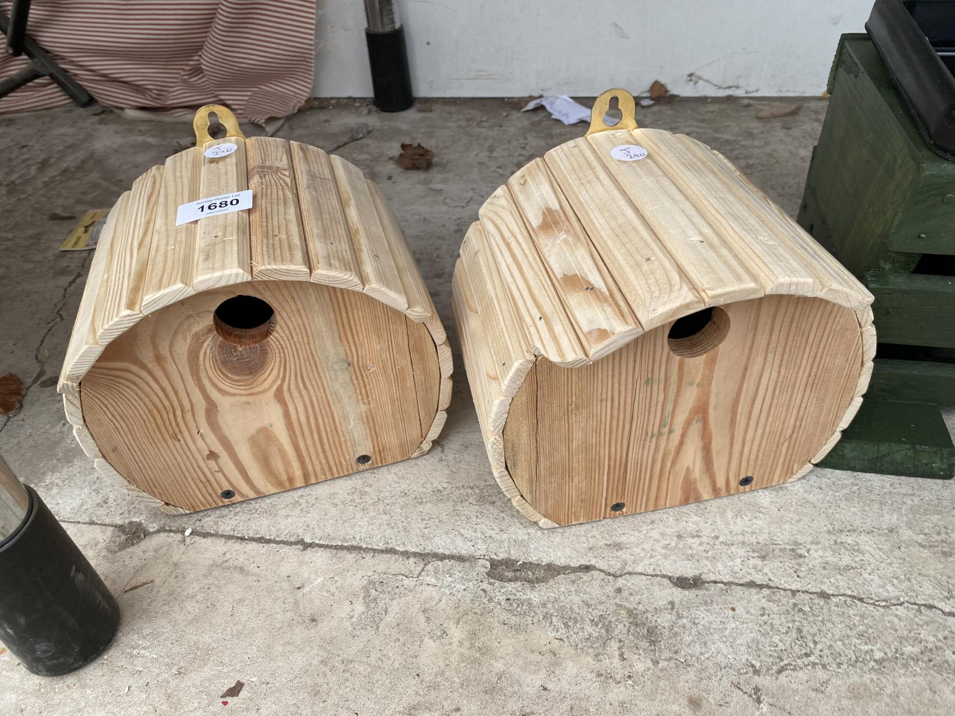TWO WOODEN BIRD BOXES