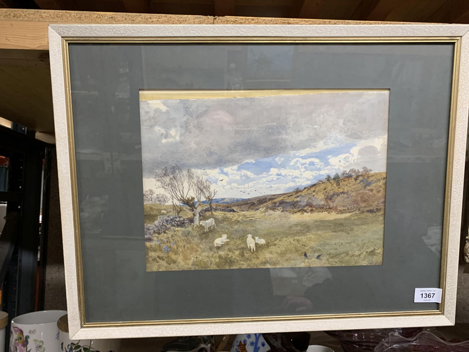 TWO FRAMED WATERCOLOURS, ONE OF SHEEP IN A FIELD THE OTHER A VILLAGE SCENE - Image 2 of 4