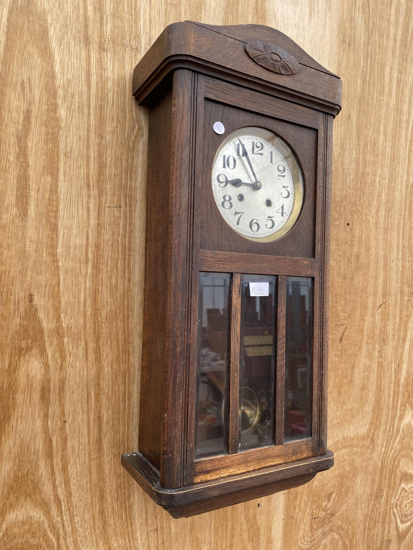 A VINTAGE OAK CASED VIENNA STYLE WALL CLOCK