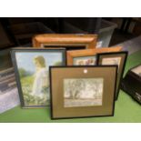 A FRAMED EMBROIDERY, TAPESTRY, WATERCOLOUR, PICTURE FRAME, ETC - 5 IN TOTAL