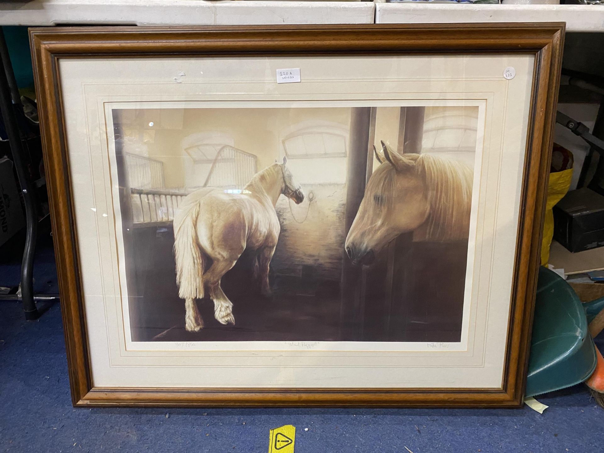 A MIKE BURR PENCIL SIGNED LIMITED EDITION HORSE PRINT - 'SILENT RAPPORT'