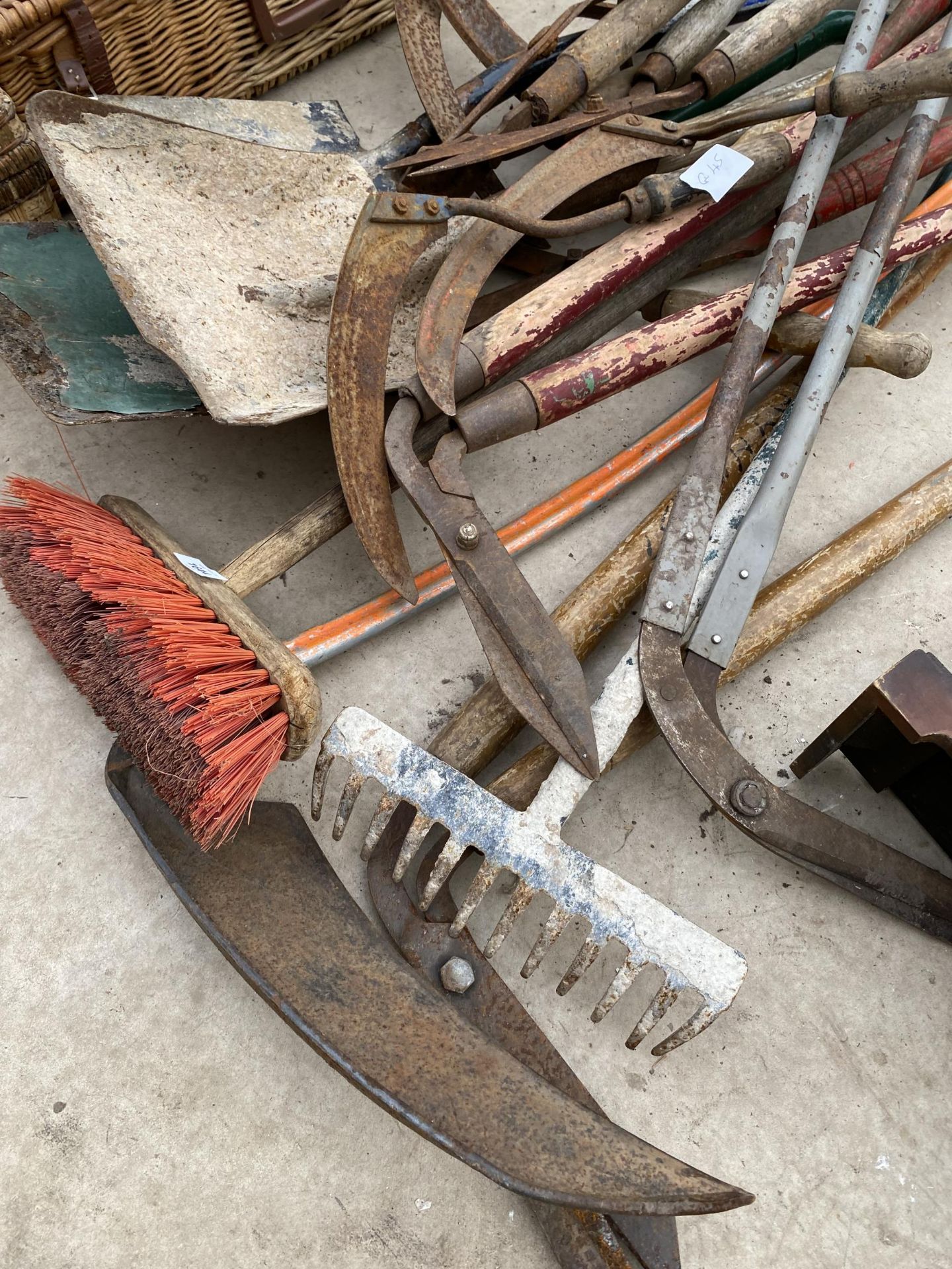A LARGE ASSORTMENT OF GARDEN TOOLS TO INCLUDE SYTHES AND SHEARS ETC - Image 3 of 3