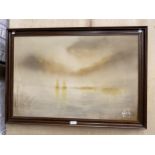 A ROBERT HUXLEY SIGNED OIL ON CANVAS OF SAILING BOATS IN MODERN FRAME